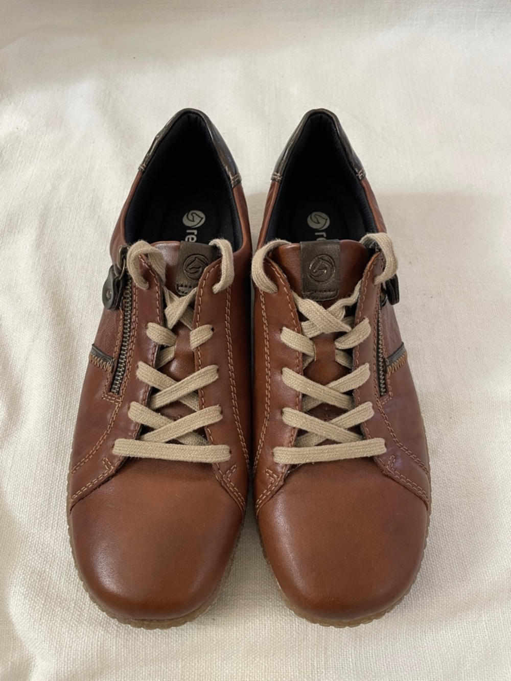 Remonte  Brown Leather Lace-Up Sneakers with Side Zipper W size EU42.  US8.5/9